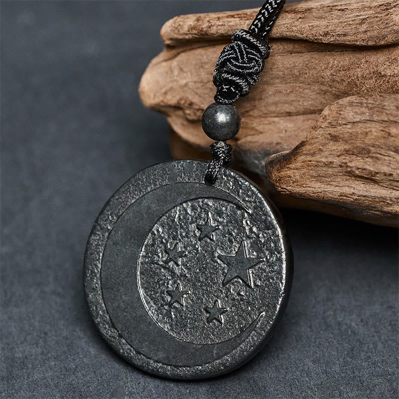 Fortune Jewel Moon Star Round Design Authentic Shungite Stone Protection Necklace Pendant - Fortune Jewel
