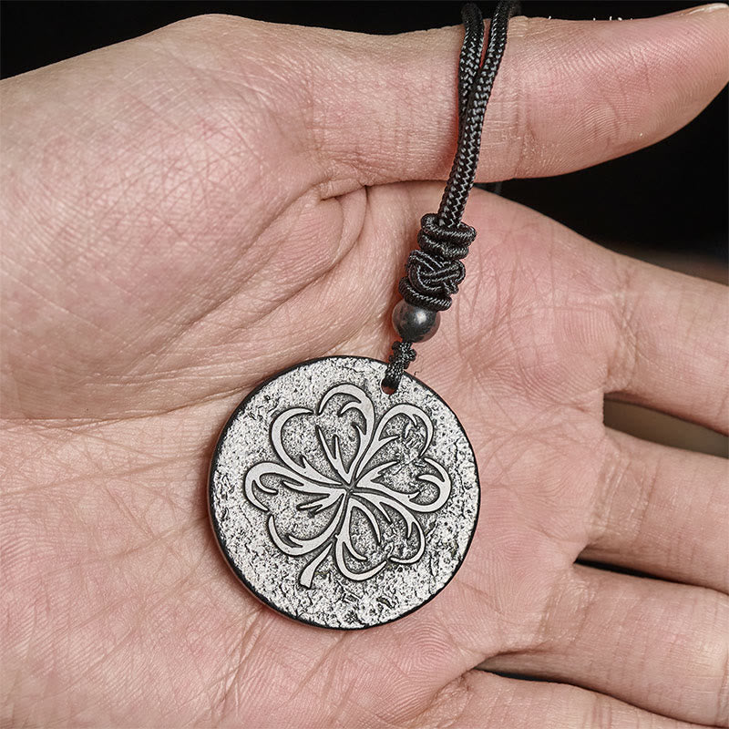 Fortune Jewel Four Leaf Clover Authentic Shungite Stone Graphite Stone Protection Necklace Pendant - Fortune Jewel