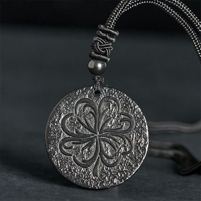 Fortune Jewel Four Leaf Clover Authentic Shungite Stone Graphite Stone Protection Necklace Pendant - Fortune Jewel