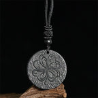 Fortune Jewel Four Leaf Clover Authentic Shungite Stone Graphite Stone Protection Necklace Pendant - Fortune Jewel