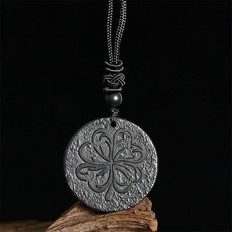 Fortune Jewel Four Leaf Clover Authentic Shungite Stone Graphite Stone Protection Necklace Pendant - Fortune Jewel