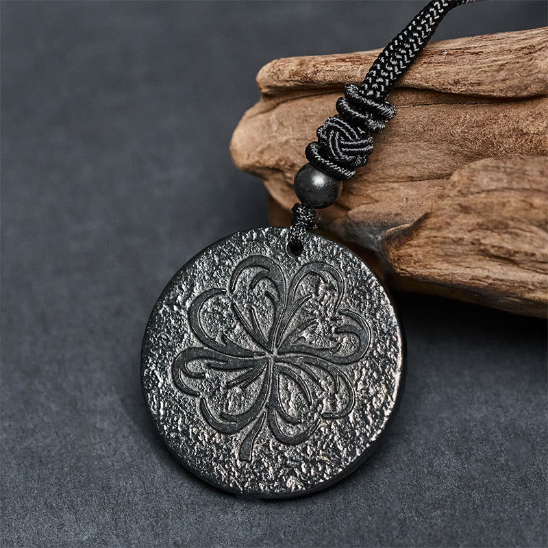 Fortune Jewel Four Leaf Clover Authentic Shungite Stone Graphite Stone Protection Necklace Pendant - Fortune Jewel