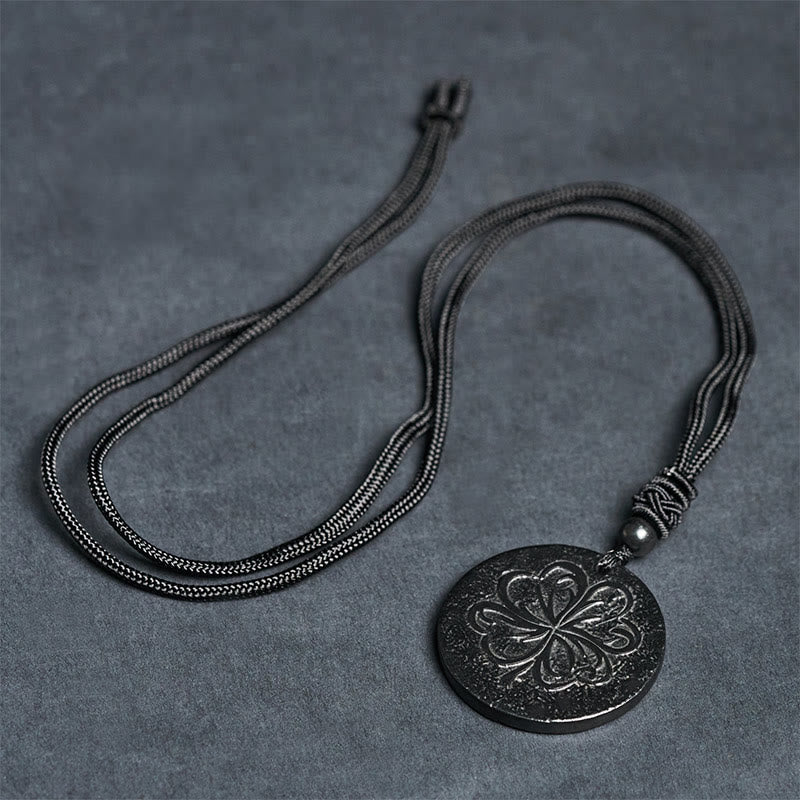 Fortune Jewel Four Leaf Clover Authentic Shungite Stone Graphite Stone Protection Necklace Pendant - Fortune Jewel