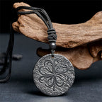 Fortune Jewel Four Leaf Clover Authentic Shungite Stone Graphite Stone Protection Necklace Pendant - Fortune Jewel