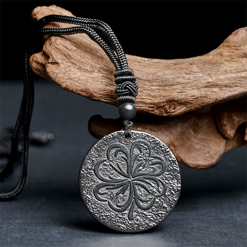 Fortune Jewel Four Leaf Clover Authentic Shungite Stone Graphite Stone Protection Necklace Pendant - Fortune Jewel