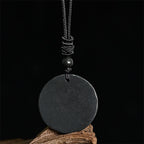 Fortune Jewel Circle Simple Design Authentic Shungite Stone Protection Necklace Pendant - Fortune Jewel