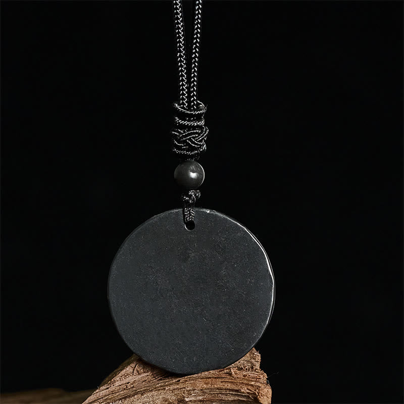 Fortune Jewel Circle Simple Design Authentic Shungite Stone Protection Necklace Pendant - Fortune Jewel