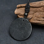 Fortune Jewel Circle Simple Design Authentic Shungite Stone Protection Necklace Pendant - Fortune Jewel