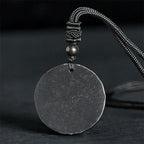 Fortune Jewel Circle Simple Design Authentic Shungite Stone Protection Necklace Pendant - Fortune Jewel