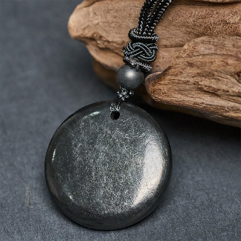 Buddha Stones Geometric Round Authentic Shungite Stone Rope Inner Strength Necklace Pendant - Fortune Jewel
