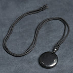 Buddha Stones Geometric Round Authentic Shungite Stone Rope Inner Strength Necklace Pendant - Fortune Jewel