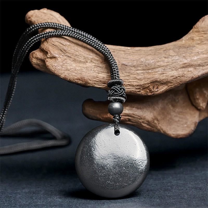 Buddha Stones Geometric Round Authentic Shungite Stone Rope Inner Strength Necklace Pendant - Fortune Jewel