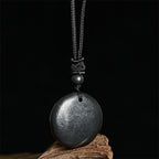 Buddha Stones Geometric Round Authentic Shungite Stone Rope Inner Strength Necklace Pendant - Fortune Jewel