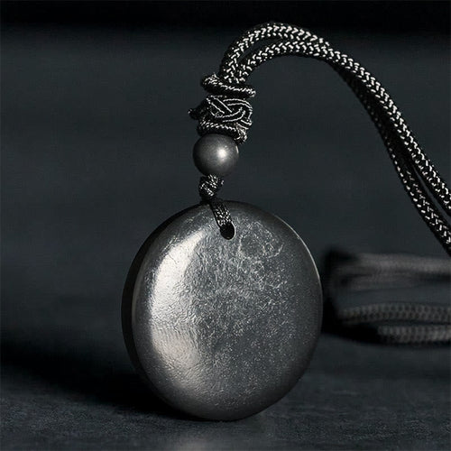 Buddha Stones Geometric Round Authentic Shungite Stone Rope Inner Strength Necklace Pendant - Fortune Jewel