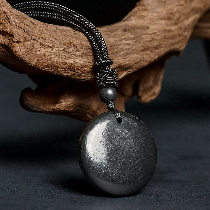 Buddha Stones Geometric Round Authentic Shungite Stone Rope Inner Strength Necklace Pendant - Fortune Jewel