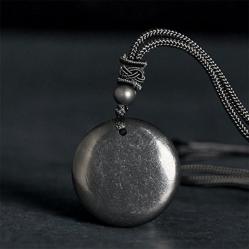 Buddha Stones Geometric Round Authentic Shungite Stone Rope Inner Strength Necklace Pendant - Fortune Jewel