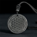 Fortune Jewel Flower of Life Carving Design Authentic Shungite Stone Protection Necklace Pendant - Fortune Jewel