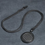 Fortune Jewel Flower of Life Carving Design Authentic Shungite Stone Protection Necklace Pendant - Fortune Jewel