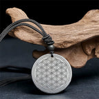 Fortune Jewel Flower of Life Carving Design Authentic Shungite Stone Protection Necklace Pendant - Fortune Jewel