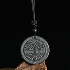 Fortune Jewel The Tree of Life Carving Pattern Authentic Shungite Stone Protection Necklace Pendant - Fortune Jewel