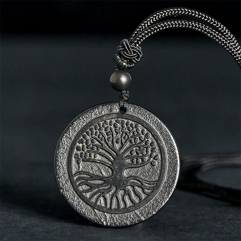 Fortune Jewel The Tree of Life Carving Pattern Authentic Shungite Stone Protection Necklace Pendant - Fortune Jewel