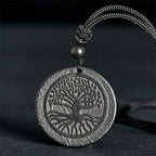 Fortune Jewel The Tree of Life Carving Pattern Authentic Shungite Stone Protection Necklace Pendant - Fortune Jewel