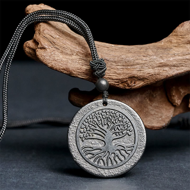 Fortune Jewel The Tree of Life Carving Pattern Authentic Shungite Stone Protection Necklace Pendant - Fortune Jewel