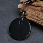 Fortune Jewel Yin Yang Symbol Om Mani Padme Hum Black Obsidian Strength Necklace Pendant - Fortune Jewel