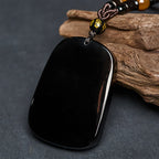 Fortune Jewel Year of the Horse Monkey Pattern Om Mani Padme Hum Black Obsidian Strength Necklace Pendant - Fortune Jewel
