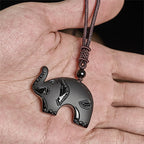 Fortune Jewel Elephant Symbol Carved Design Black Obsidian Strength Necklace Pendant - Fortune Jewel