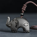 Fortune Jewel Elephant Symbol Carved Design Black Obsidian Strength Necklace Pendant - Fortune Jewel
