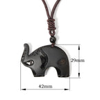 Fortune Jewel Elephant Symbol Carved Design Black Obsidian Strength Necklace Pendant - Fortune Jewel