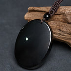 Fortune Jewel Ganesh Elephant Relief Design Natural Black Obsidian Strength Necklace Pendant - Fortune Jewel