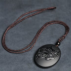 Fortune Jewel Wolf Head Natural Black Obsidian Strength Necklace Pendant - Fortune Jewel
