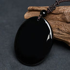 Fortune Jewel Wolf Head Natural Black Obsidian Strength Necklace Pendant - Fortune Jewel