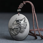Fortune Jewel Wolf Head Natural Black Obsidian Strength Necklace Pendant - Fortune Jewel