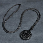 Buddha Stones Natural The Tree of Life Pattern Black Obsidian Transformation Necklace Pendant - Fortune Jewel