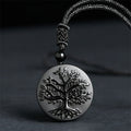 Buddha Stones Natural The Tree of Life Pattern Black Obsidian Transformation Necklace Pendant - Fortune Jewel