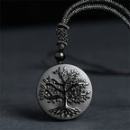 Buddha Stones Natural The Tree of Life Pattern Black Obsidian Transformation Necklace Pendant - Fortune Jewel