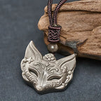 Fortune Jewel Relief Fox Design Silver Sheen Obsidian Ice Obsidian Protection Necklace Pendant - Fortune Jewel