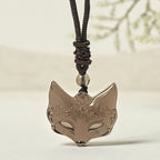 Fortune Jewel Relief Fox Design Silver Sheen Obsidian Ice Obsidian Protection Necklace Pendant - Fortune Jewel