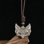 Fortune Jewel Relief Fox Design Silver Sheen Obsidian Ice Obsidian Protection Necklace Pendant - Fortune Jewel