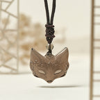 Fortune Jewel Relief Fox Design Silver Sheen Obsidian Ice Obsidian Protection Necklace Pendant - Fortune Jewel