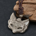 Fortune Jewel Relief Fox Design Silver Sheen Obsidian Ice Obsidian Protection Necklace Pendant - Fortune Jewel