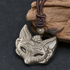 Fortune Jewel Relief Fox Design Silver Sheen Obsidian Ice Obsidian Protection Necklace Pendant - Fortune Jewel