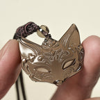 Fortune Jewel Relief Fox Design Silver Sheen Obsidian Ice Obsidian Protection Necklace Pendant - Fortune Jewel