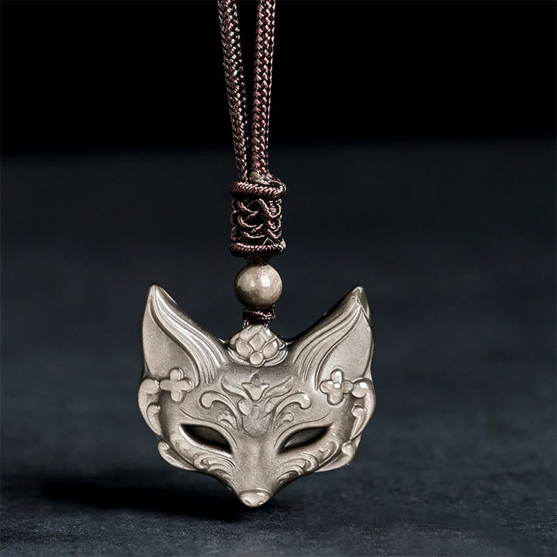 Fortune Jewel Relief Fox Design Silver Sheen Obsidian Ice Obsidian Protection Necklace Pendant - Fortune Jewel