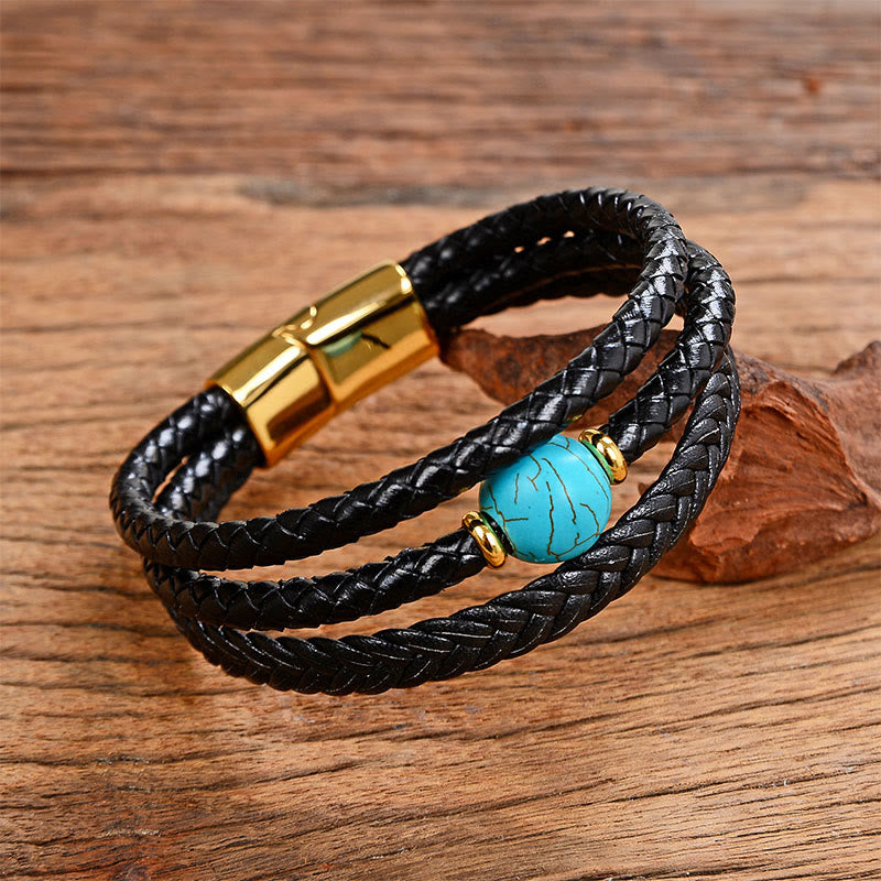 Fortune Jewel Multicolored Bead Green Tiger Eye Amethyst Craved Six True Words Leather Balance Bracelet - Fortune Jewel