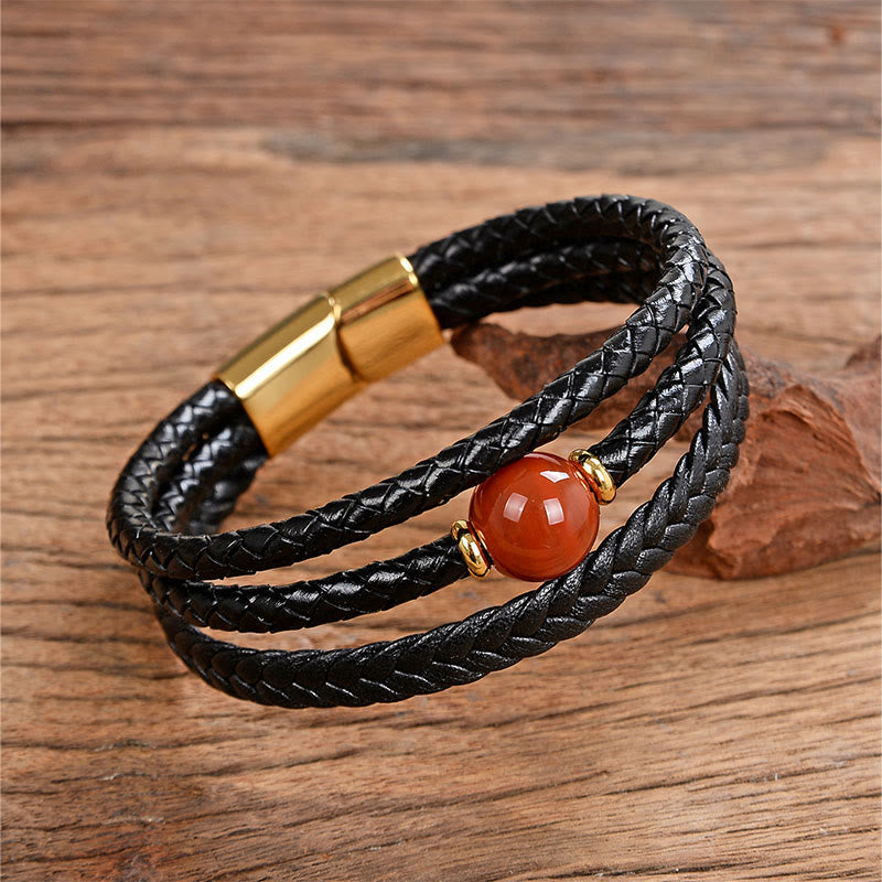 Fortune Jewel Multicolored Bead Green Tiger Eye Amethyst Craved Six True Words Leather Balance Bracelet - Fortune Jewel