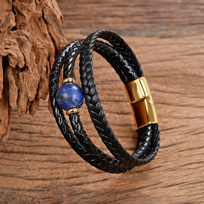 Fortune Jewel Multicolored Bead Green Tiger Eye Amethyst Craved Six True Words Leather Balance Bracelet - Fortune Jewel